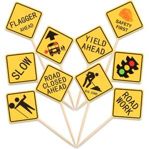 lot 67792 image: 100 Pieces Construction Cupcake Topper Road Sign Birthday Cake Toppers Construction Theme Cupcake Toppers Construction Cake Decorations Construction Road Sign Picks for Kids Birthday Party Supplies