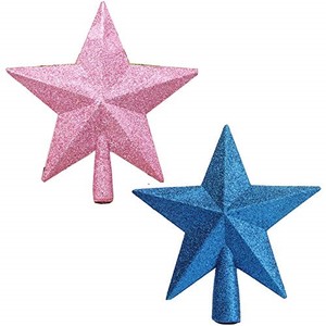 lot 67793 image: 2 Pack Glittered Mini Star Christmas Tree Topper Star Treetop for Small Christmas Tree Ornaments (Blue Pink)