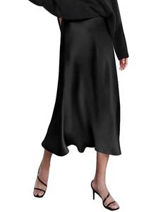 lot 67804 image: Zeagoo Womans Satin Skirts Long Dress Causal Midi Skirts High Waist Office Black Size Large