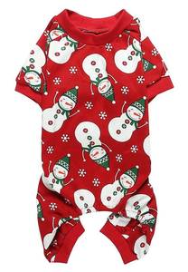 lot 67814 image: Cute Snowman Xmas Pet Clothes for Dog Pajamas Soft Christmas PJS, Medium Red Back Length 16