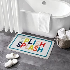 lot 67849 image: mDesign Soft Cotton Rectangular Spa Mat Bathroom Rug, Plush Water Absorbent, Splish Splash Design- for Bathroom Vanity, BathtubShower - Machine Washable - Bright Multi Color