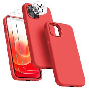 lot 67851 image: JTWIE 5 in 1 for iPhone 12iPhone 12 Pro Case, with 2 Pack Screen Protector  2 Pack Camera Lens Protector, Liquid Silicone Slim Shockproof Protective Phone Case Microfiber Lining (Red)