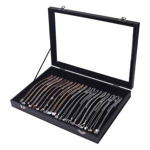 lot 67852 image: ByKen Glass lid 20 Hooks Necklace Organizer BoxTray, Chains Showcase Storage Boxes for Show Stackable (Black Velvet)