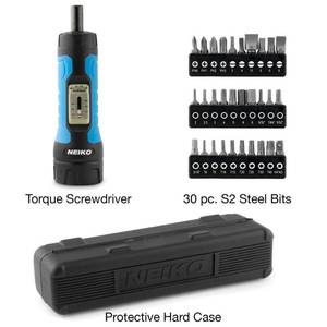 lot 67865 image: Neiko 14 Drive Torque Wrench Screwdriver Set, 30 S2 Steel Bits, 10-60 Inch-Pounds Torque, For Firearms Accurizing