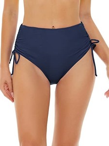 lot 67871 image: Bellecarrie Womens High Waisted Bikini Bottoms Full Coverage Swimsuit Bathing Suit Bottom Adjustable Tie Side Swim Briefs, Navy Blue, M