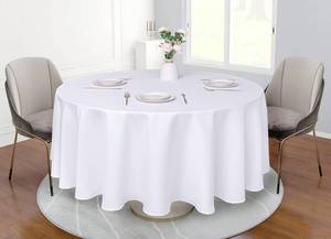lot 67874 image: Biscaynebay Textured Fabric Tablecloths 120 Round, White Water Resistant Tablecloths for Dining, Kitchen, Wedding and Parties etc. Machine Washable