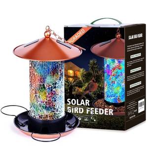 lot 67877 image: XDW-GIFTS Mosaic Solar Wild Bird Feeder, Waterproof Lantern Shape with S-Hook & 4 LED Lights, Garden Decor for Lawn, Patio, Balcony, Yard Ornament - Unique Gifts for Mom, Women, Grandma, Bird Lovers