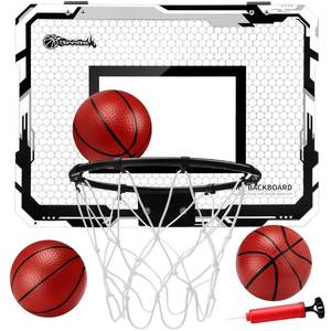 lot 67878 image: Hommtina Basketball Hoop Indoor Mini Basketball Hoop with 3 Balls, Indoor Basketball for Door & Wall Office Bedroom Score Basketball Hoop for Kids and Adults (Black and White)