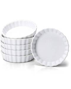 lot 67887 image: Taeochiy 8 Oz Creme Brulee Ramekins, Porcelain Ramekins Oven Safe, Round Tart Pan Mini Fluted Quiche Dishes, Set of 6, White