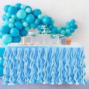 lot 67893 image: leegleri Tulle Ruffle Curly Willow Table Skirt for Rectangle Table 6 ft, Under The Sea Ocean Blue Baby Shark Themed Tutu Table Skirt for Baby Shower, Birthday Party