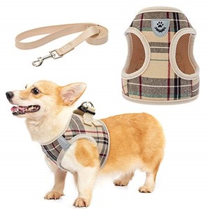 lot 67896 image: KOOLTAIL Dog Harness for Small Medium Dogs,Dog Harness and Leash Set, Step in No Pull Soft Mesh Padded Adjustable and Reflective Pet Vest Harness Puppy, Plaid Extra Harness for XS S Dogs, Beige S