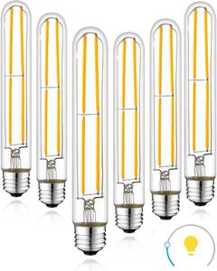 lot 67910 image: T10 LED Bulb, Long Edison Bulb 6W Dimmable, 7.3in Tubular Style, E26 Medium Base 2700K, Warm White Tube Light Bulbs, 7.3in 600LM 60W Equivalent, Ideal for Pendant Lighting Wall Sconces Vanity 6Pack