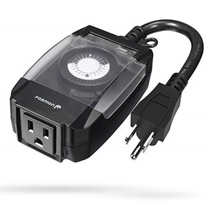 lot 67913 image: Fosmon C-10707US Outdoor 15A 24-Hour Mechanical Light Timer, 3-Prong ETL Listed Water Resistance and Heavy Duty Grounded Outlet with 7inch Power Cord - Black, 1 Plug