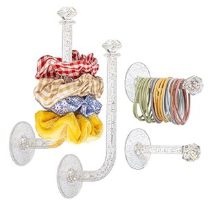 lot 67916 image: QUPIVA 4Pcs Headband Holder Stand Scrunchie Organizer, Girls Hair Accessories Organizer Storage for Headband Hairband Hair Ties, Clear Glitter Adhesive Scrunchy Holder Scrunchie Storage