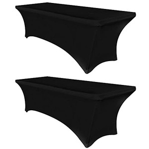 lot 67917 image: Obstal 6ft Stretch Black Spandex Table Cloth for Standard Folding Tables - 2 Pack Universal Rectangular Fitted Tablecloth Protector for Wedding, Trade Show, Vendor Stand