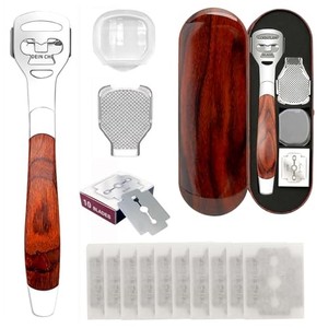 lot 67923 image: 14Pack Pedicure Callus Shaver Set - Stainless Steel Foot File Callus Remover with 10pcs Blades and Wood Handle, Professional Heel Scraper Foot File for Feet Care and Dead Skin