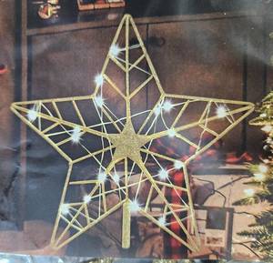 lot 67926 image: YEAHOME Christmas Tree Topper, Lighted Hollow 5-Point Star Tree Topper, Wire Star for Christmas Treetop with 20 LED Lights Xmas Tree Topper for Christmas Tree Ornament Decoration, Gold Glittered