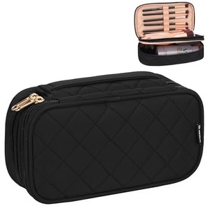 lot 67938 image: Relavel Small Makeup Bag, Travel Makeup Bag, Cosmetic Bag for Women, 2 Layer Travel Makeup Organizer, Black Make Up Pouch for Daily Use, Makeup Brush Holder, Waterproof Nylon, Durable Zipper (Black)