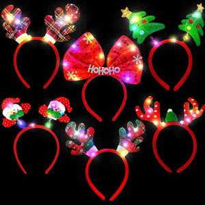 lot 67947 image: Light Up Christmas Headbands, LED Lights Christmas Headwear, Reindeer Christmas Tree Santa Claus Headbands Leprechaun Hat Bow Hair Hoop for Xmas Holiday Party Adults Kids Family(6 pcs)