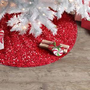 lot 67964 image: PIKRONSH Christmas Tree Skirt, 32 Inch Red Sequin Tree Skirt, Xmas Holiday Party Tree Decoration