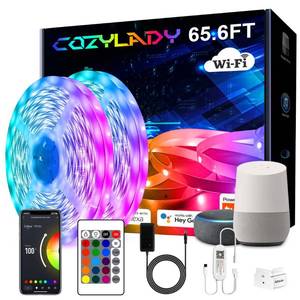 lot 67986 image: Cozylady 65.6FT WiFi LED Strip Light, LED Light Strip Works with Alexa, Google Home, LED Lights for Bedroom, Kitchen