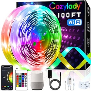 lot 67987 image: Cozylady 100FT WiFi LED Strip Light, LED Light Strip Compatible with Alexa, Google Home, LED Lights for Bedroom, Kitchen