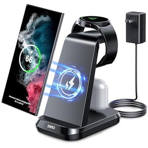 lot 67989 image: Wireless Charger for Samsung Phones Watch Earbuds (Not for Samsung Z Flip & A Series), SWIO 3 in 1 Charging Station for Samsung Watch 6543, S24 S23 S22 S21 S20 Note 20 10 Z Fold 4 3, Buds2Pro