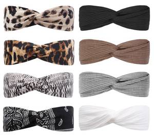 lot 67990 image: Huachi Boho Headbands for Women Fashion Twist Women Headbands for Hair Soft Elastic Hair Bands for Teen Girls Cute Hair Accessories, 8Pcs