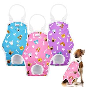 lot 67992 image: Docuwee Dog Diapers Sanitary Panties with Adjustable Suspender 3 Pack Washable Reusable Dog Period Panties Pet Underwear Diaper Jumpsuits for Female Dogs in Heat Period, Medium