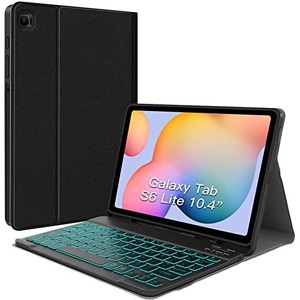 lot 67998 image: JUQITECH Backlit Keyboard Case for Samsung-Galaxy-Tab S6 Lite 10.4 20222020, Galaxy Tab S6 Lite SM-P610P613P615P619 Smart Tablet Cover Case with Detachable Wireless Keyboard S Pen Holder, Black