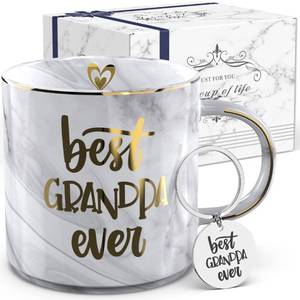 lot 68020 image: Gifts for Grandpa from Grandchildren- Gray Ceramic Coffee Mug Cup 11.5oz w Keychain - Best Grandpa Ever - Birthday Gifts from Granddaughter Grandson - Present for Fathers Day, Christmas, Thanksgiving