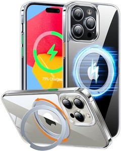 lot 68022 image: TORRAS 360°Rotatable Magnetic Ring for iPhone 15 Pro Max Case, Compatible with MagSafe with Stand & Ring Holder, Military Grade Shockproof Translucent Back for iPhone 15 ProMax Case Ostand R, Clear