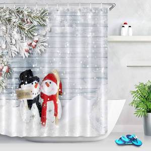 lot 68180 image: LB Merry Christmas Snowman Shower Curtains for Kids,Hug A Letitsnow Placard in Snow Scene on Wood Board Funny Christmas Shower Curtain 60x72 Inch Waterproof Polyester Fabric with 10 Hooks