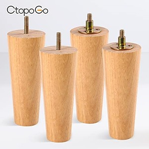 lot 68186 image: CtopoGo Wooden Solid Wood Round Furniture Legs 6 Inch Set of 4 Mid-Century Modern Sofa Replacement Parts Couch Bed Coffee Chair Desk Table Feet Legs with Pre-Drilled Bolts