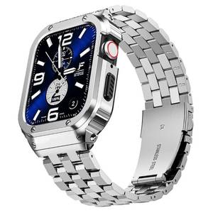 lot 68188 image: SUPLINK Stainless Steel Case and Bands Compatible with Apple Watch Band 38mm 40mm 41mm, Metal Rugged Cover Strap Accessory for iWatch Apple Watch Series 9 8 7 6 5 4 3 2 1 SE Men Women Silver