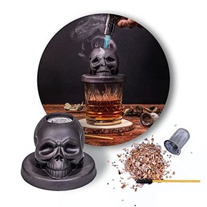 lot 68189 image: Cocktail Smoker Kit with 4 Flavors Wood Chips - Bourbon, Whiskey, Drink Smoker Infuser Kit, Old Fashioned Smoker Kit - Birthday Bourbon Whiskey Gifts for Men, Dad, Husband - Distressed Ceramic - Black