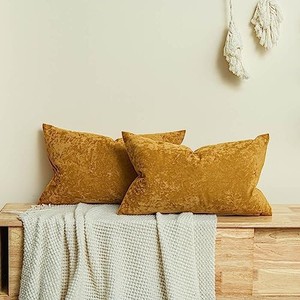 lot 68192 image: JUSPURBET Mustard Yellow 16x24 inch Velvet Crushed Pillow Cover Set of 2 with Invisible Zipper,Decorative Soft Rectangle Throw Pillow Covers for Couch Bed Sofa