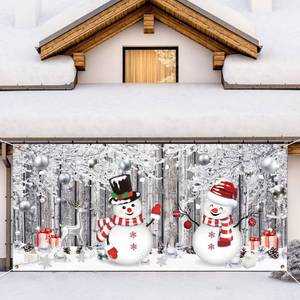 lot 68193 image: Qeeenar Christmas Garage Door Banner Decoration Large Snowman Christmas Garage Cover Holiday Garage Door Cover 6 x 13 ft Large Snowman Snowflake Backdrop for Indoor Outdoor Wall Door House Decoration