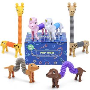 lot 68195 image: 6-Pack Cute Animal Pop Tubes Fidget Toys for Sensory Play, Engaging Toddler Sensory Tubes for Stress-Relief & Sound Play