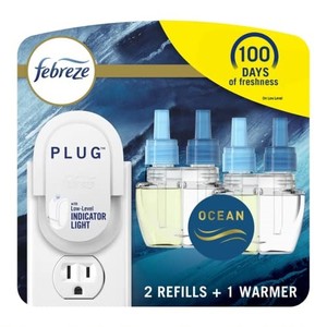 lot 68203 image: Febreze Plug in Air Fresheners for home, Air Freshener Plug In, Wall Diffuser, Ocean Scent, Odor Fighter for Strong Odors, 1 Warmer  2 Oil Refills