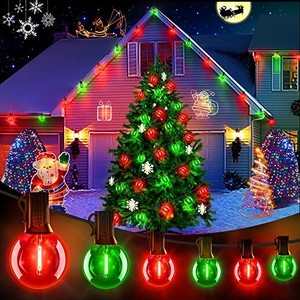 lot 68204 image: Hezbjiti 50FT Christmas Lights Outdoor G40 Globe String Lights Patio Lights with Red and Green 15 Shatterproof Bulbs, Waterproof Connectable Hanging Light for Backyard Porch Balcony Party Decor