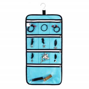 lot 68209 image: ANIZER Hanging Jewelry Organizer with 10 Zippered Clear Pockets for Travel Suitcase and Home Closet Jewelry Storage Bag (BLUE)