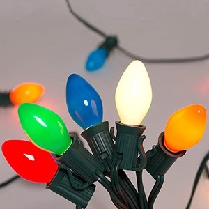 lot 68215 image: 25Ft Multicolor Christmas Lights C7 Vintage Christmas String Lights with 27 Multicolor Ceramic Bulbs(2 Spare), Hanging Outdoor String Lights for Holidays, Christmas Prom Party Wedding- Green Wire
