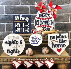 lot 68220 image: 8 Pieces Baseball Tiered Tray Set Farmhouse Table Centerpieces Wooden Sign Decorations, Tiered Tray Decoration for Holiday Party Home Kitchen, Tiered Tray Decor (Tray NOT Included)