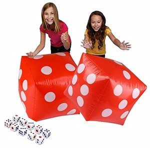 lot 68222 image: 11.8 Jumbo Inflatable Dice, 2pack Outdoor Fun Giant Inflatable Dice Set and 12mm 10pcs Dice for Indoor and Outdoor Broad Game, Ludo and Pool Party (Red)