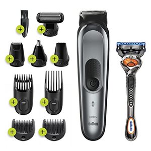 lot 66907 image: Braun Hair Clippers for Men, MGK7221 10-in-1 Body Grooming Kit, Beard, Ear and Nose Trimmer, Body Groomer and Hair Clipper, BlackSilver
