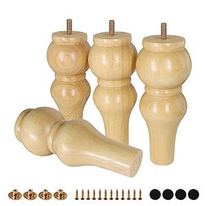 lot 66922 image: FoDau770 Rubber Wood Furniture Legs 8 Inch, Mid-Century Modern Couch Legs Heavy Duty Sofa Legs Set of 4, Vintage Dresser Legs Round Ottoman Legs Bun Feet Replacement Legs for DIY Furniture Projects