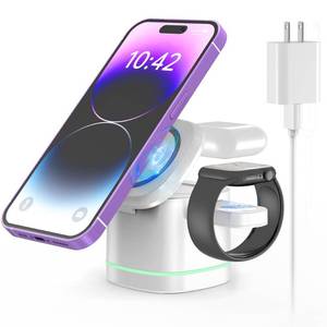 lot 66928 image: Gonat 3 in 1 Magnetic Wireless Charger for Apple Devices, Portable Wireless Charging Station Suitable for Airpods Series, Compatible with iWatch Series, Phone Holder for iPhone 15141312 Series