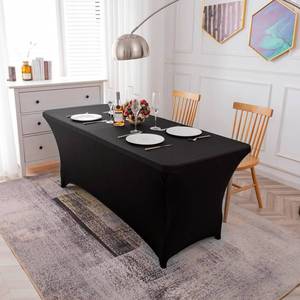 lot 66931 image: KSK 6FT Stretch Spandex Table Cover, Wrinkle Resistant Washable Fitted Table Cloths for Parties, Banquet, Wedding and Festival.(Black,6FT)