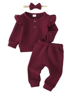 lot 66933 image: Mioglrie Toddler Baby Girl Clothes Top Pants Set Baby Girl Outfits Baby Clothes Cotton Baby Girl Stuff Wine Red Gifts 12 to 18 months Girl Clothes